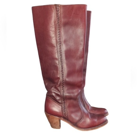 Dexter Vintage Burgundy Leather Women's Size 7.5 M Campus Boot Stacked Heel - Picture 2 of 10